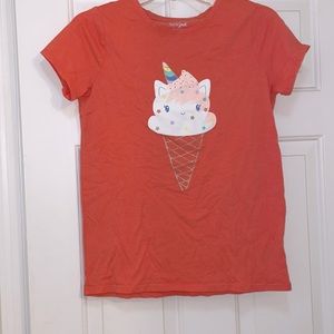 Girls Ice Cream graphic tee. Coral. XL 14/16